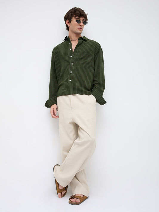Midnight Emerald Stripe Edition Boxy Fit Crop Shirt