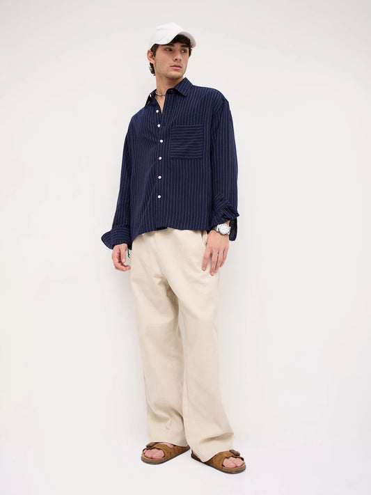 Midnight Navy Stripe Edition Boxy Fit Crop Shirt