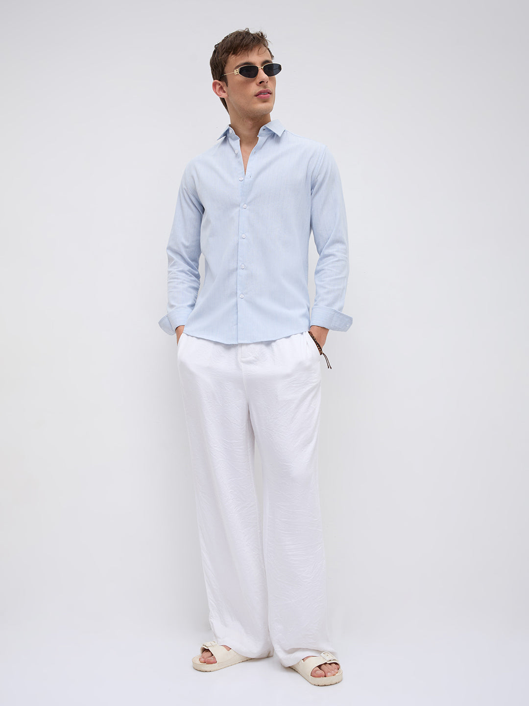Sky Blue Linear Coastal Weave Shirt