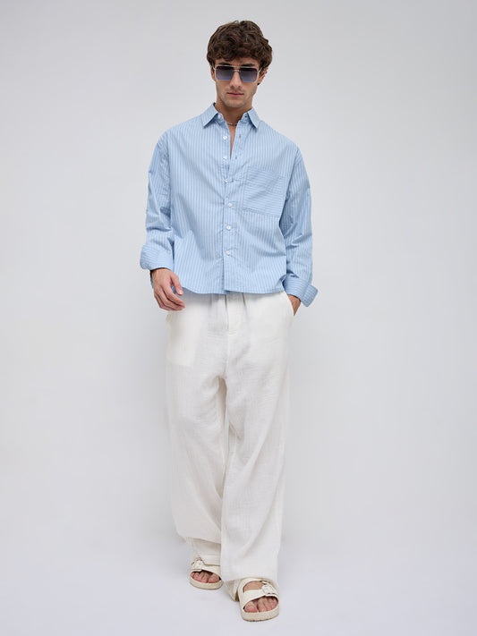 Skyline Blue Sheer Boxy Fit Crop Shirt