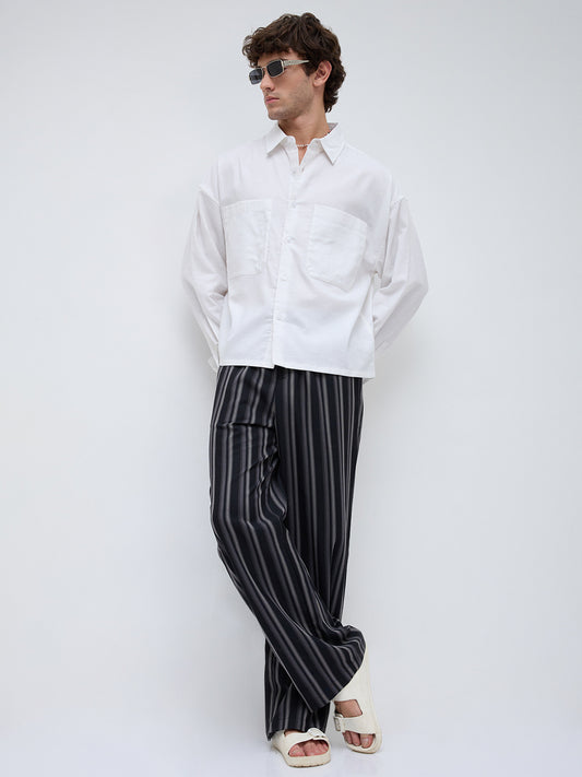 Essential White Crop Boxy Fit Linen Blend Utility Shirt