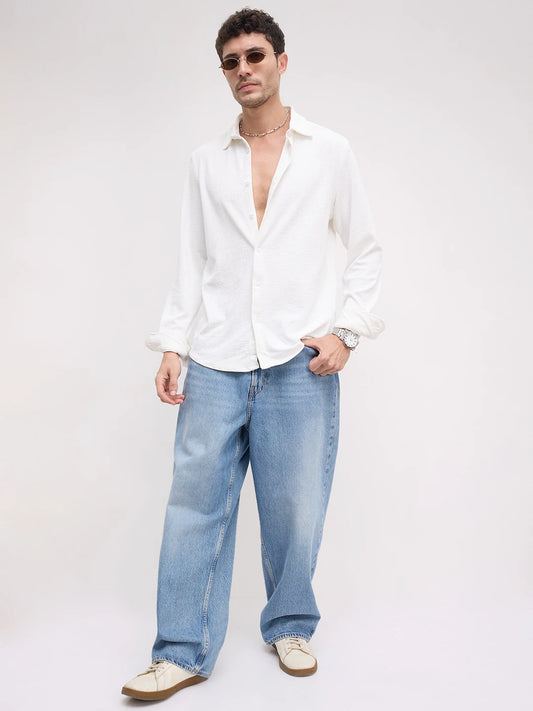 Snow White Mini Checks Textured Knitted Shirt
