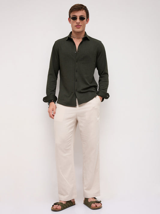 Dense Forest Green Mini Checks Textured Knitted Shirt