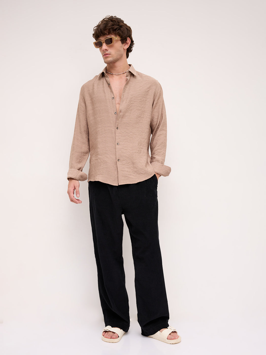 Luxe Taupe Beige Frosted Textured Shirt