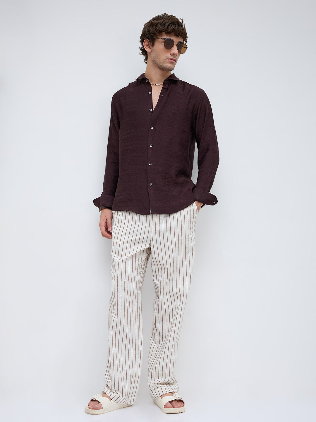 Espresso Brown Fine Textured Crepe Shirt