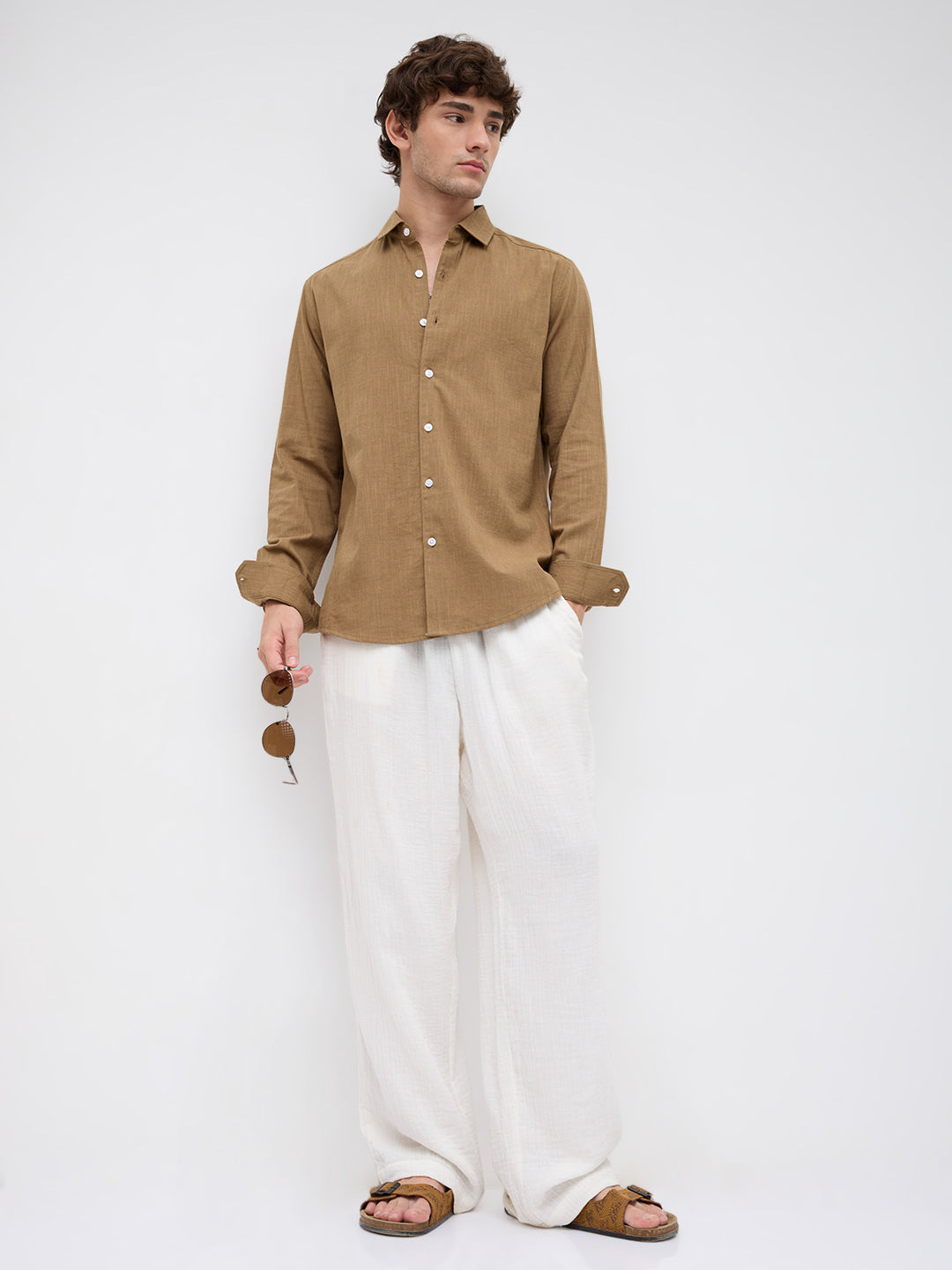 Peanut Brown Textured Shirt