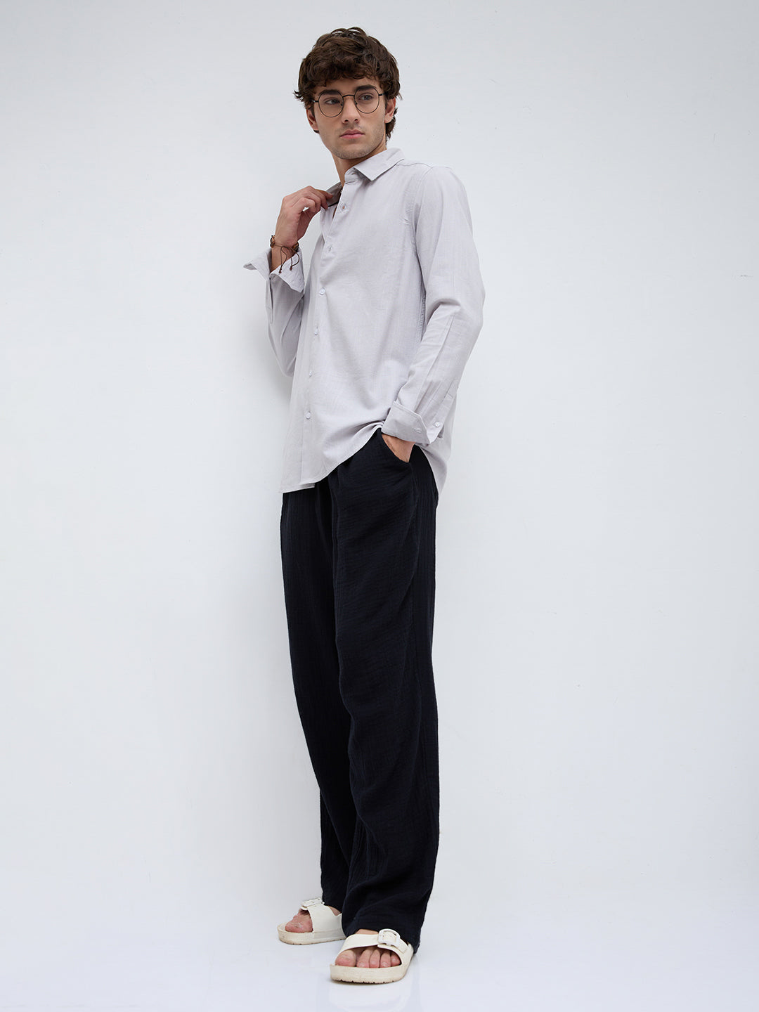 Grey Haze Drift Textured Relaxed Shirt