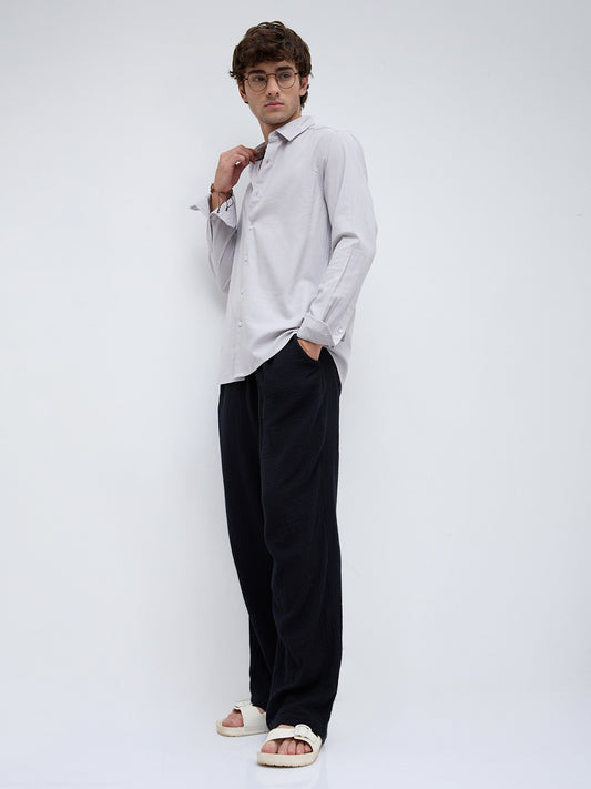 Grey Haze Drift Textured Relaxed Shirt