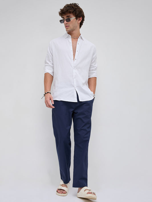 Timeless White Subtle Textured Button-Down Collar Shirt