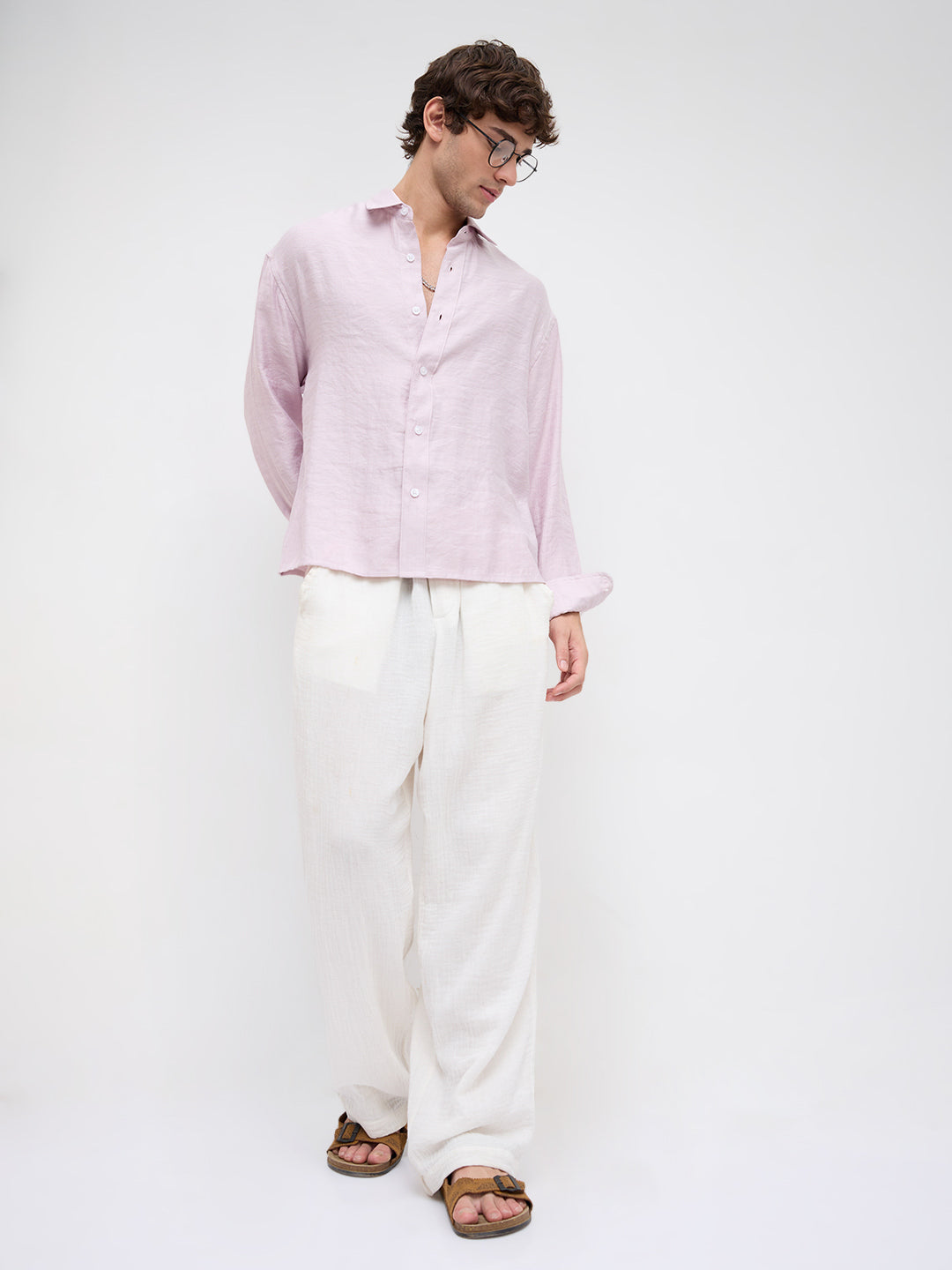 Soft Baby Pink Crinkled Boxy Fit Crop Shirt
