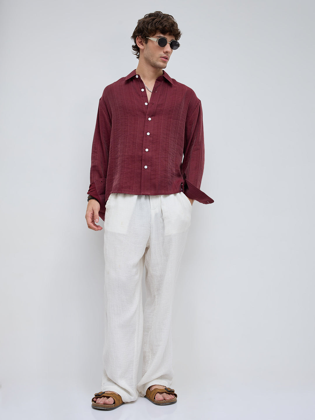 Crimpson Red Textured Boxy Fit Crop shirt