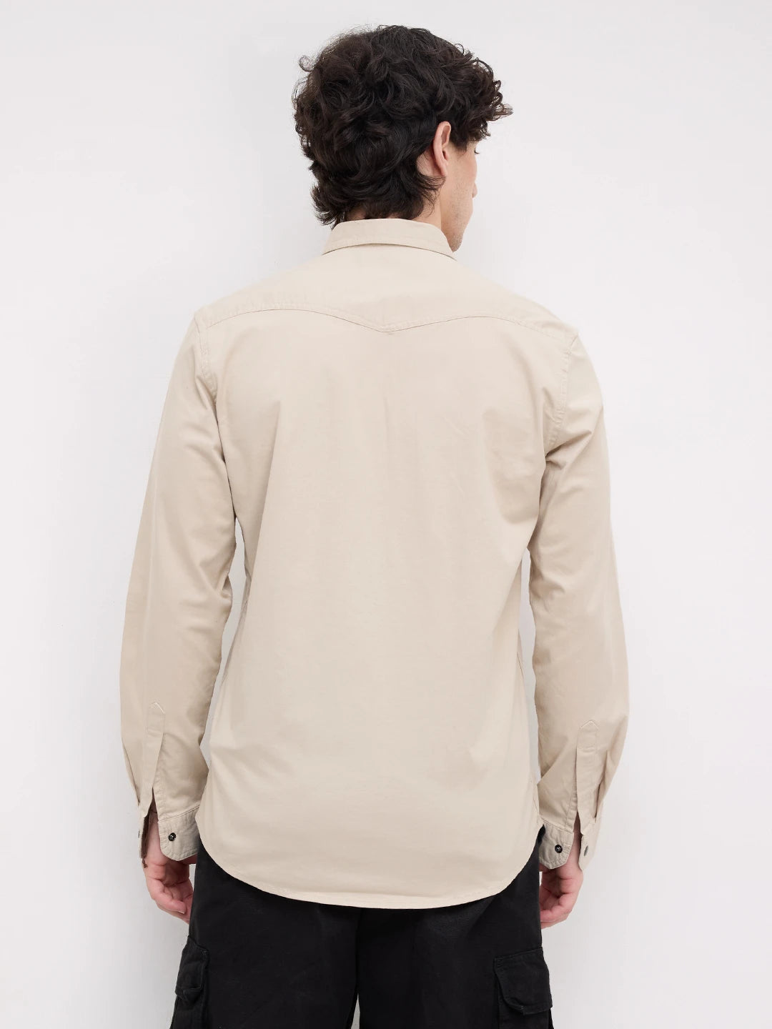 Stone Beige Contrast Stitch Twin Pocket Shirt