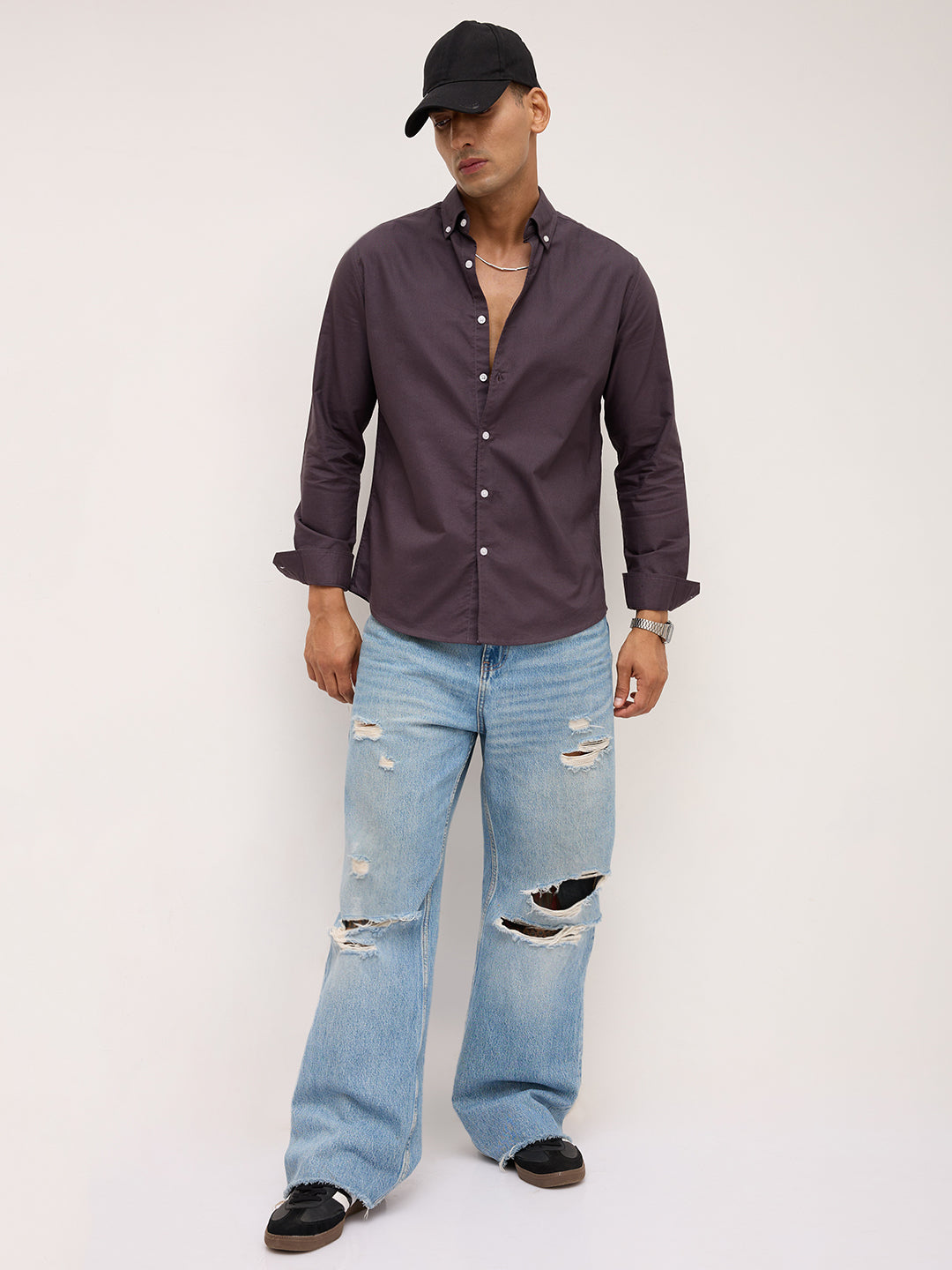 Elegant Pruple Button-Down Collar Oxford Shirt