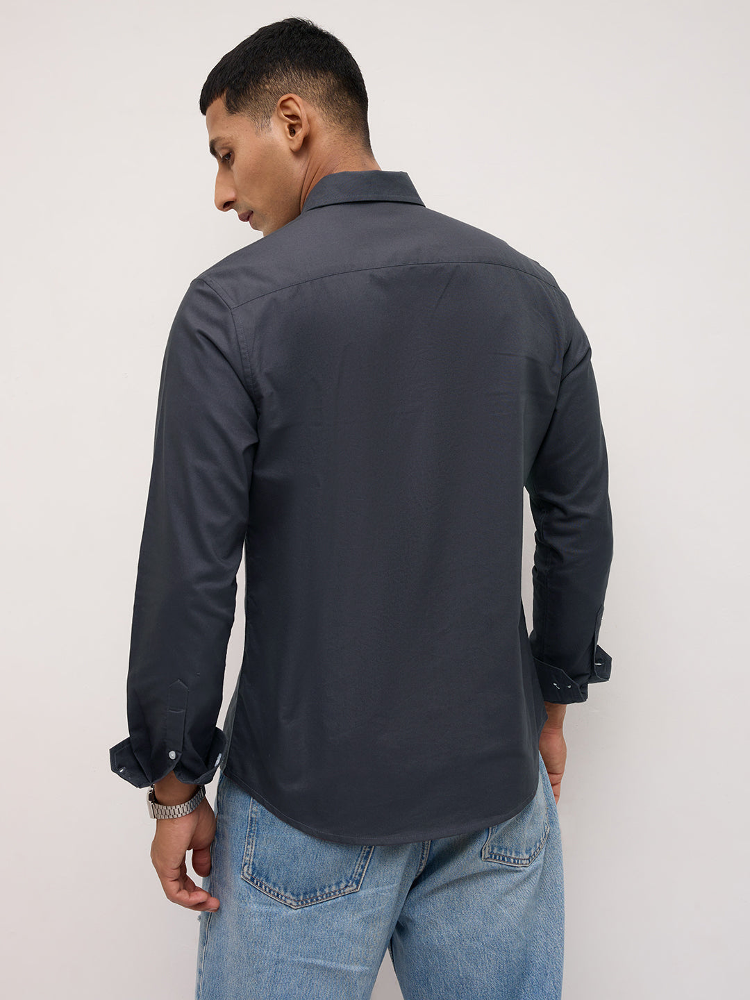 Elegant Grey Button-Down Collar Oxford Shirt