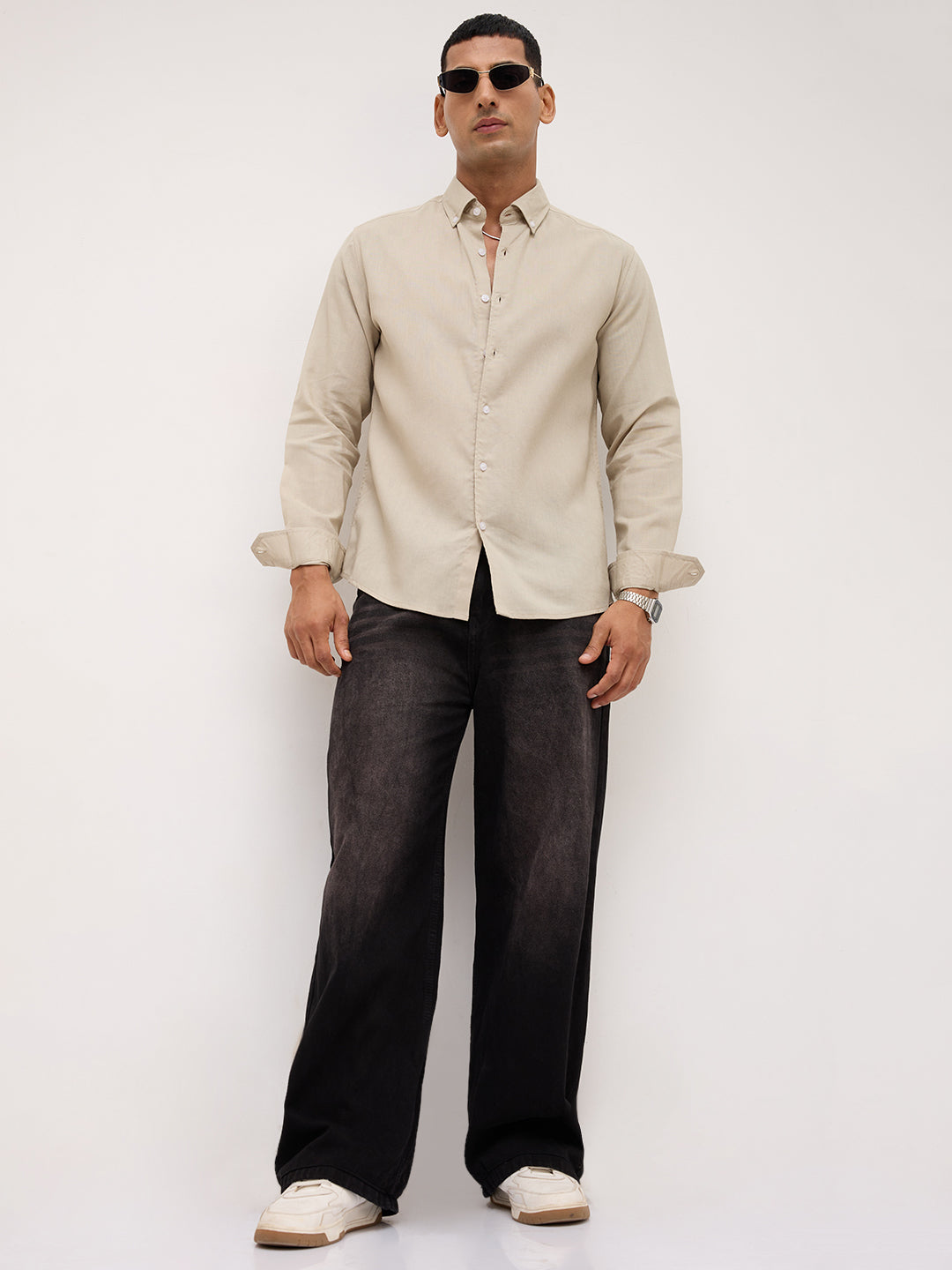 Luxe Laurel Green Button-Down Collar Linen Blend Shirt