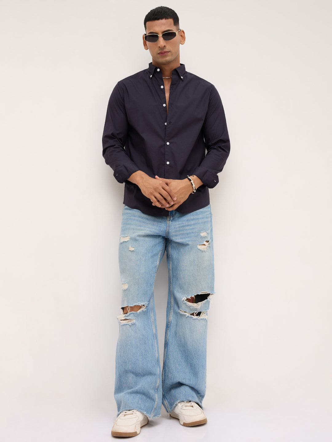 Navy Button-Down Collar Business Shirt