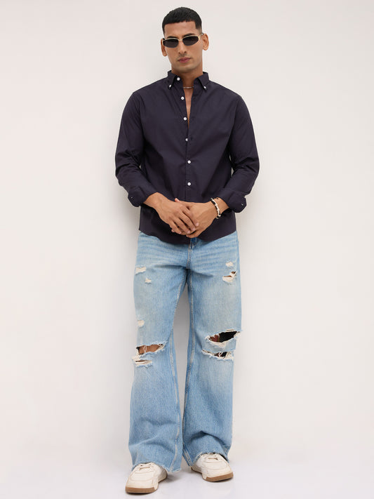 Navy Button-Down Collar Business Shirt