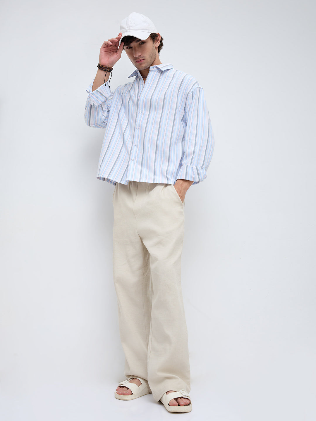 Sea Breeze Multi Stripe Weave Boxy Fit Crop Shirt