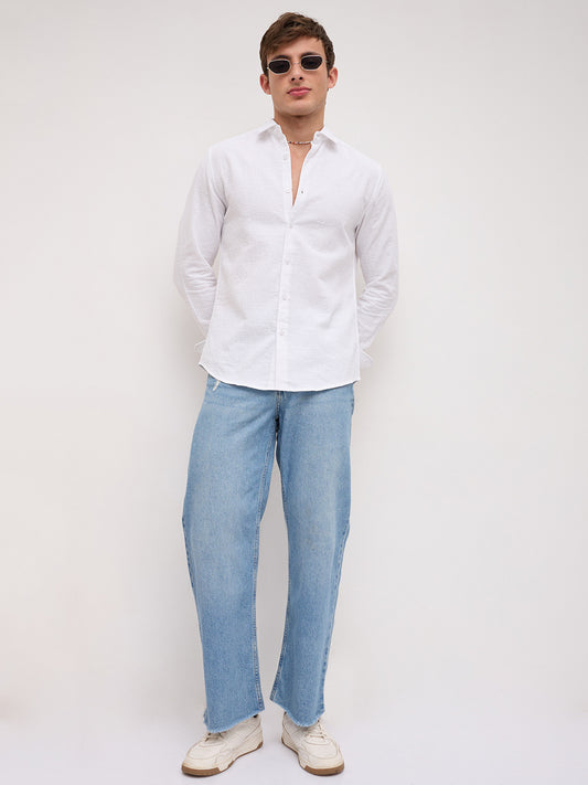 Plush Pearl White Ledger Checks Double Cloth Shirt