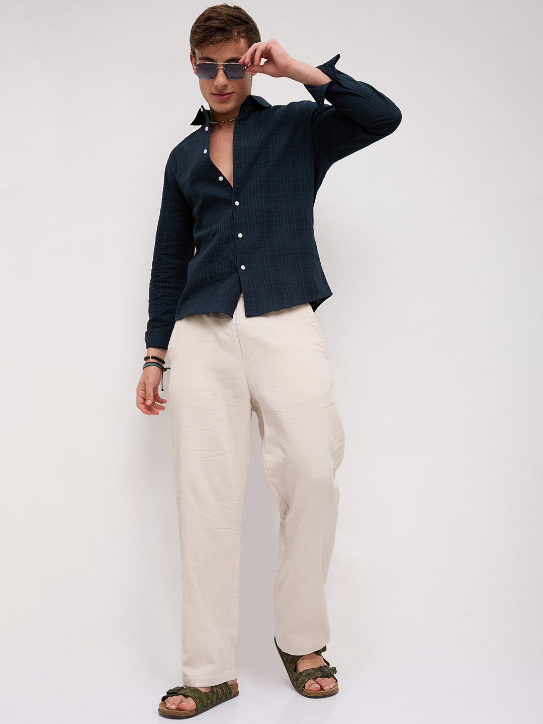 Plush Teal Ledger Checks Double Cloth Shirt