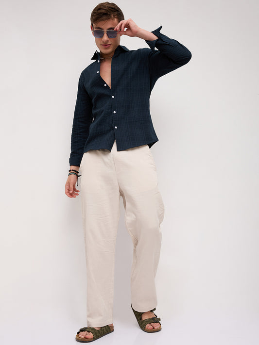 Plush Teal Ledger Checks Double Cloth Shirt