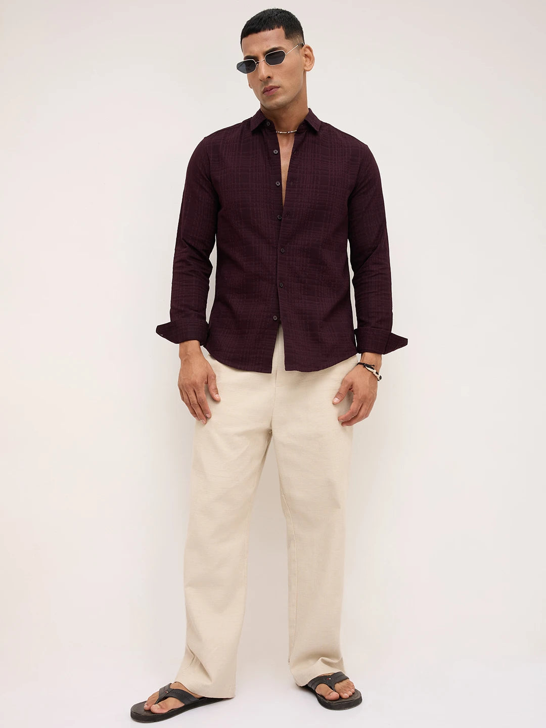Royal Wine Ledger Checks Double Cloth Shirt