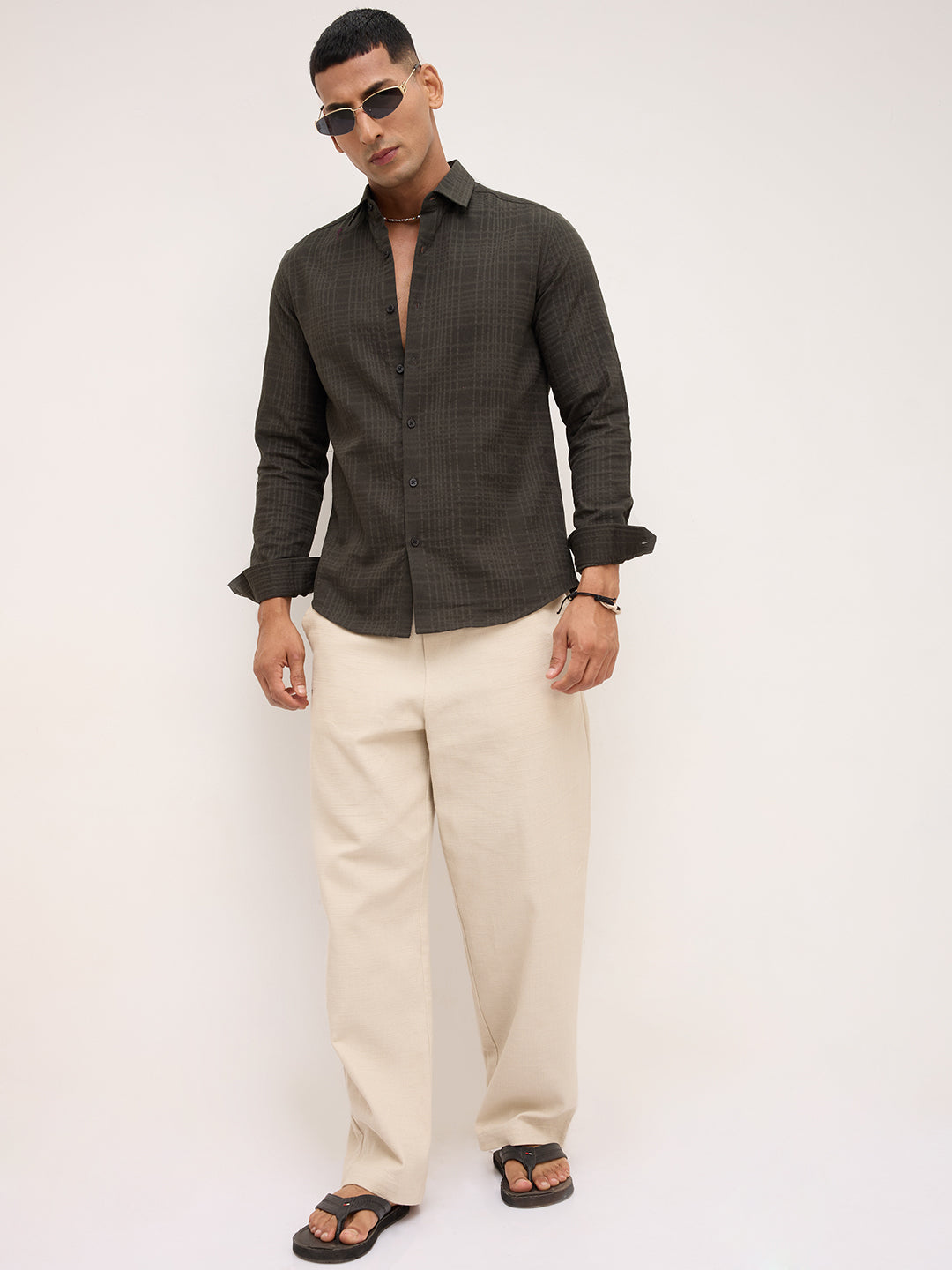 Forest Green Checks Double Cloth Shirt