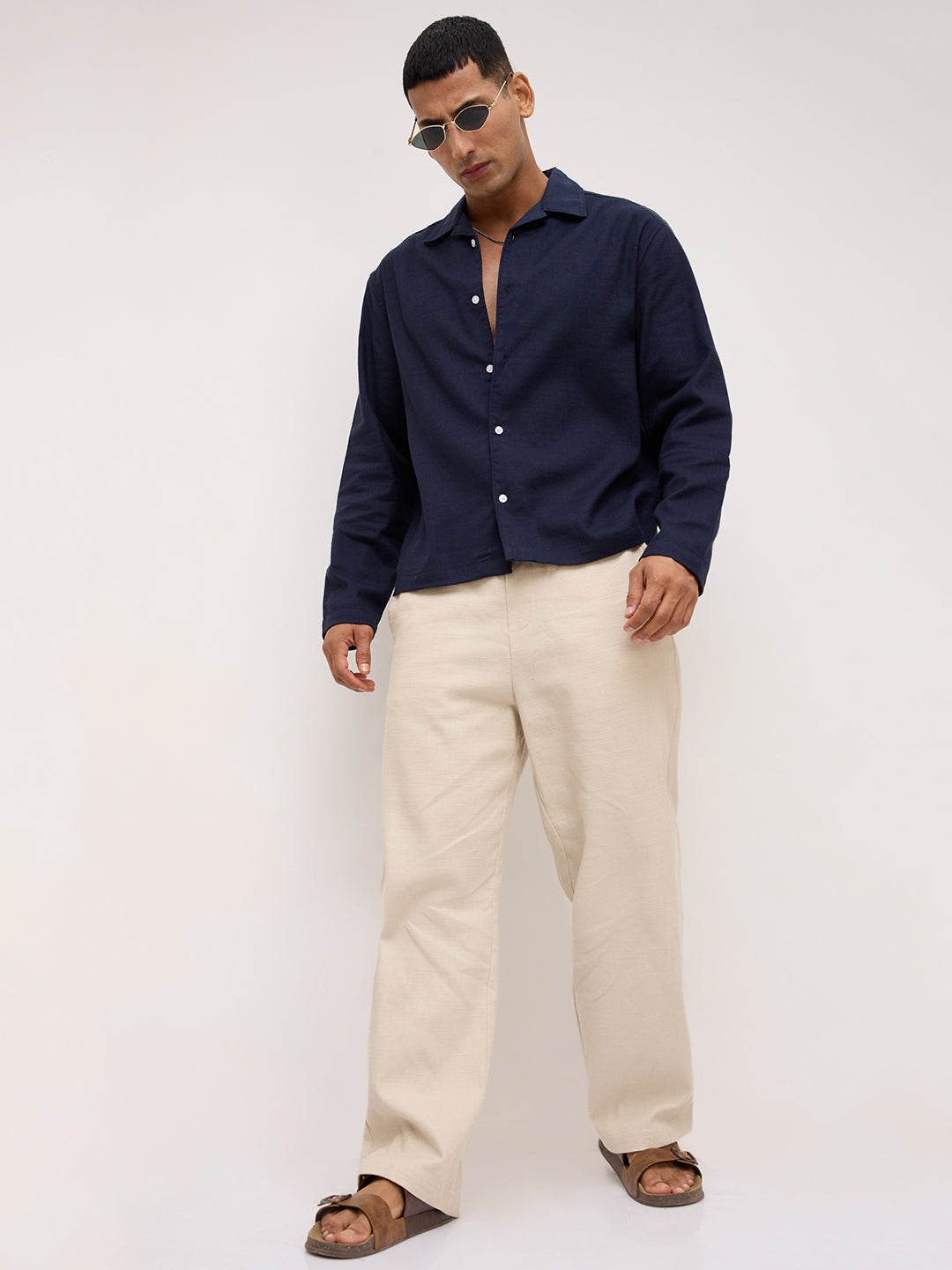 Elite Navy Slub Textured Oversized Notch Collar Shirt