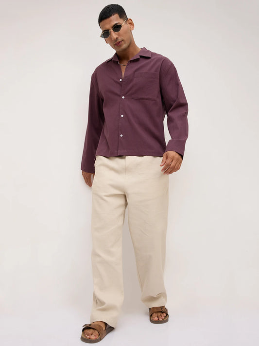 Purple Fine Textured Oversized Notch Collar Shirt