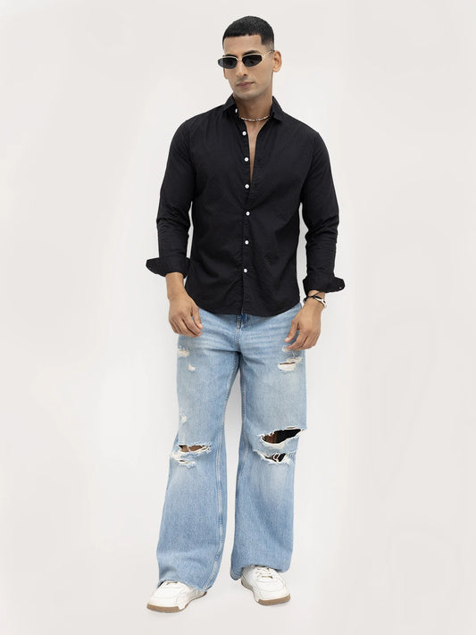 Timeless Black Minimal Textured Shirt