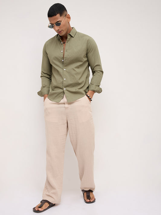 Artichoke Green Minimal Textured Shirt