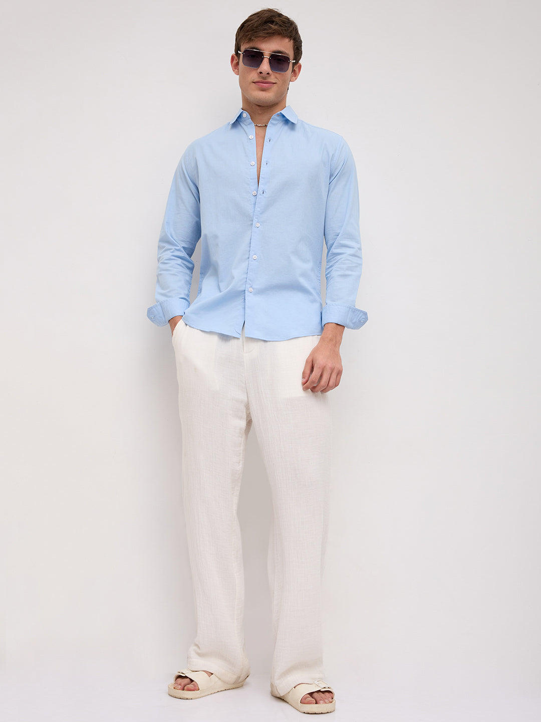 Cloudwave Blue Linen Blend Breezy Shirt