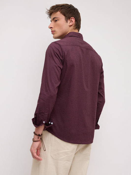 Rich Wine Linen Blend Everyday Shirt