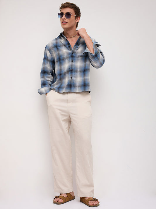 Atlantic Shadow Grid Checks Boxy Fit Crop Shirt