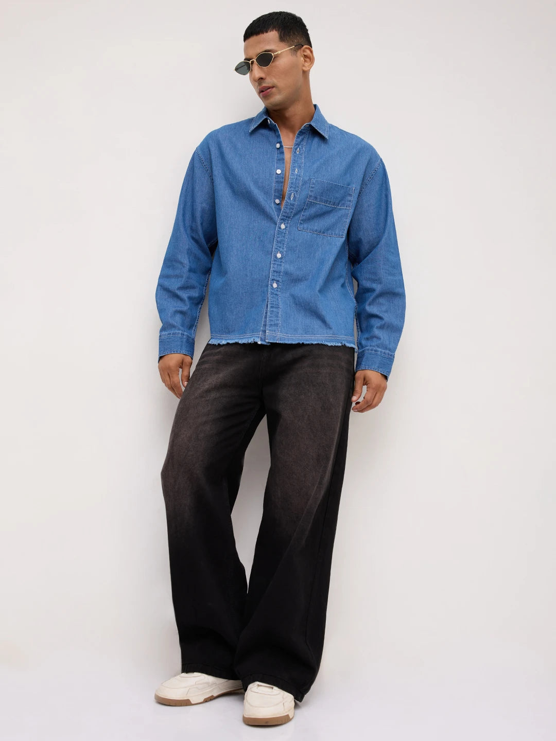 Vintage Ocean Denim Boxy Fit Crop Shirt