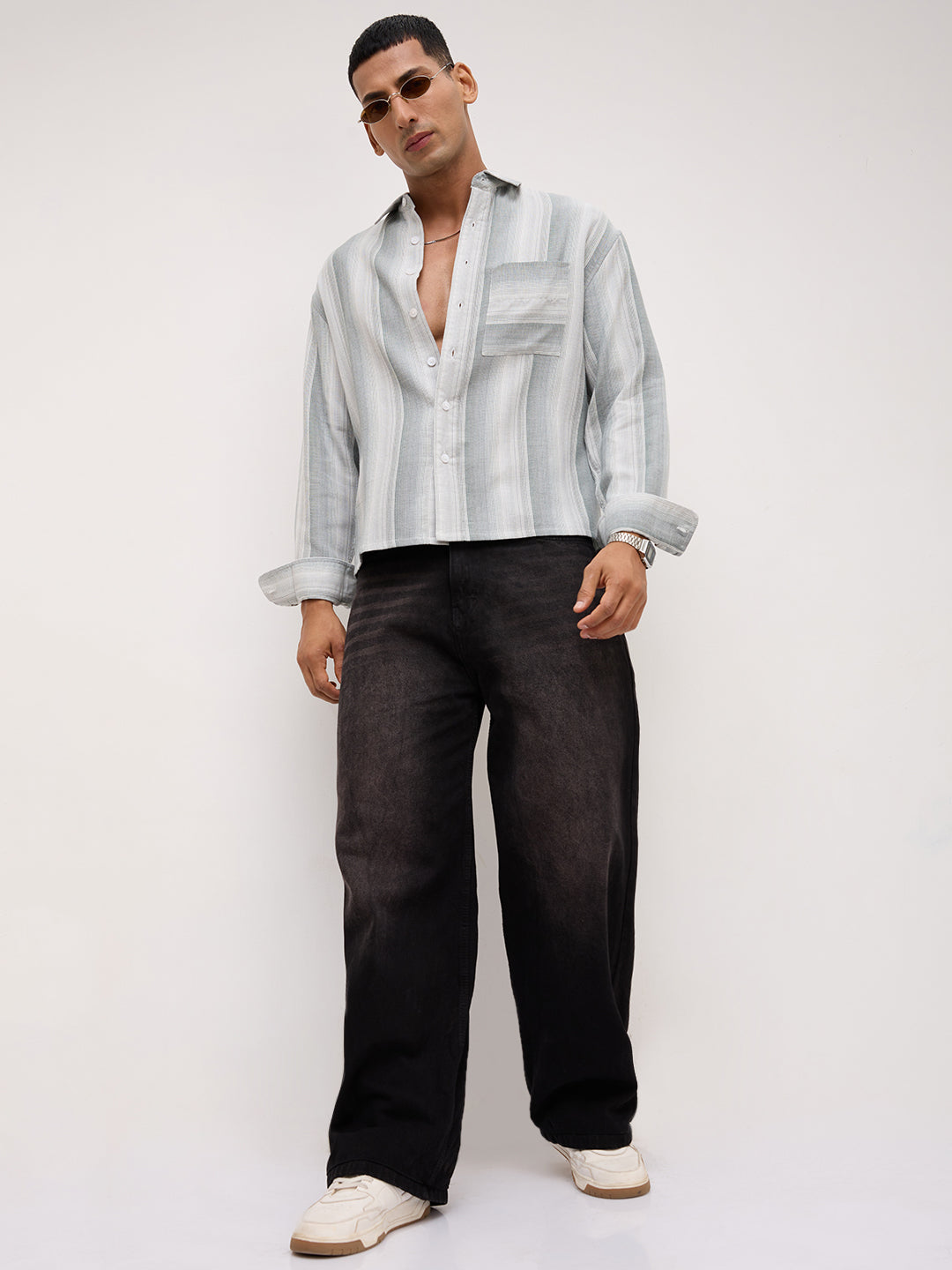 Green Multi-tone Terrain Boxy Fit Crop Shirt