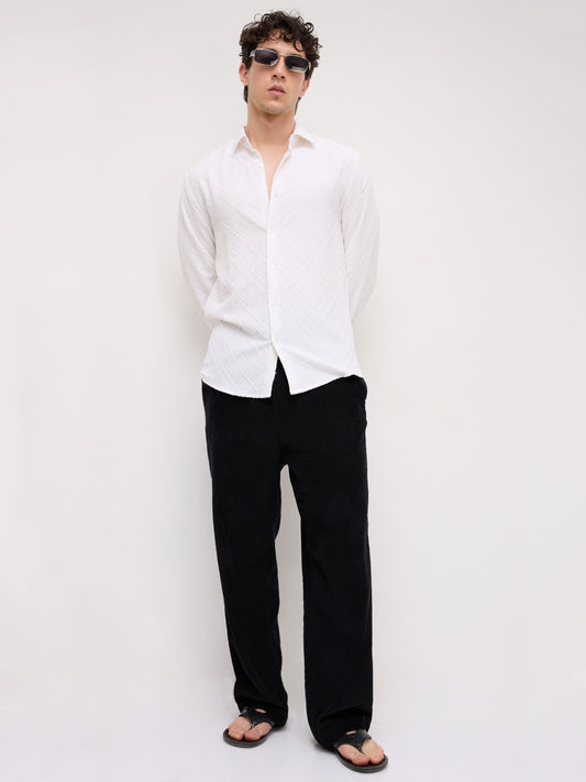 White Diamond Lattice Weave Textured Shirt