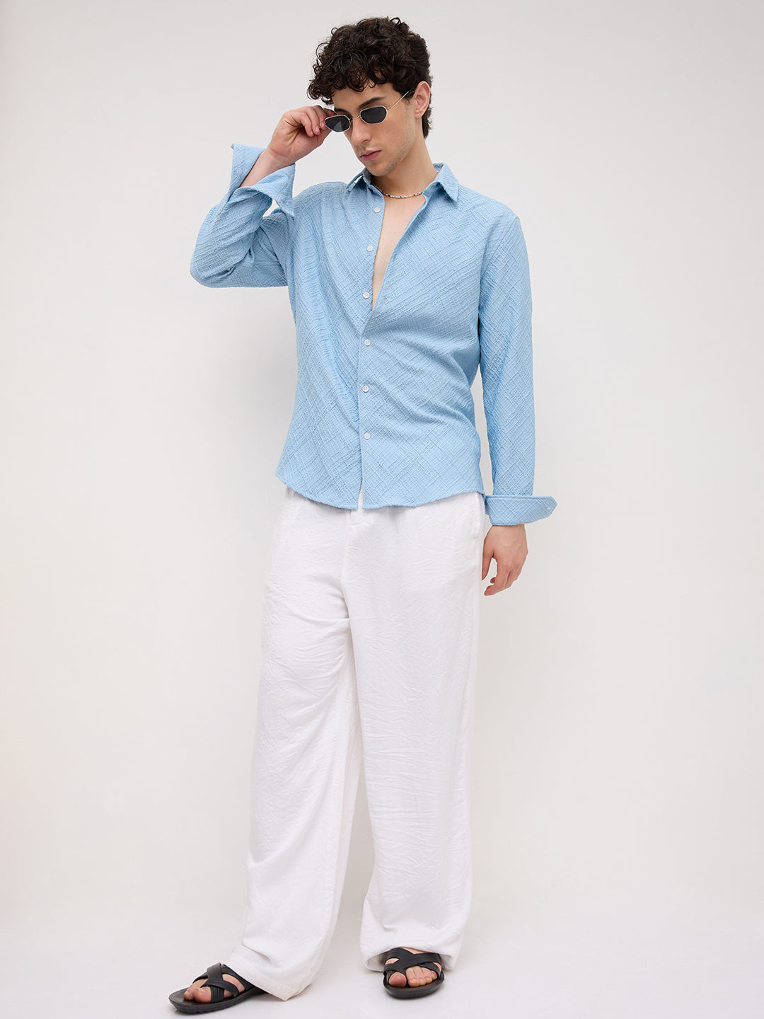 Blue Trellis Weave Textured Shirt