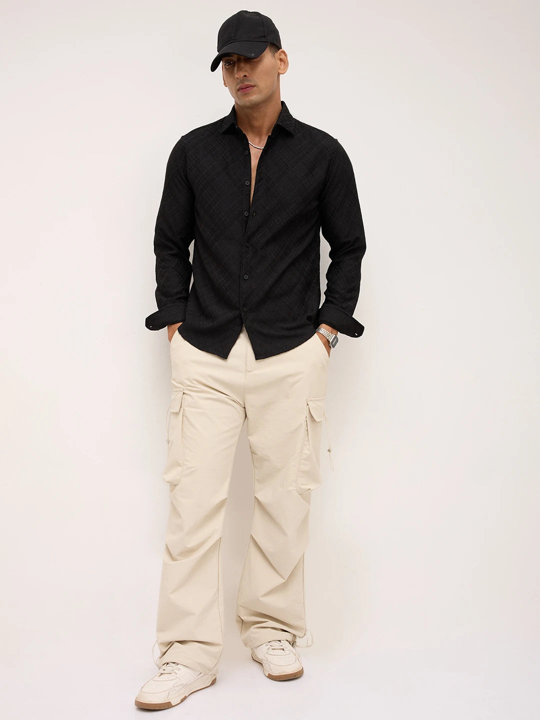 Black Diamond Lattice Weave Textured Shirt