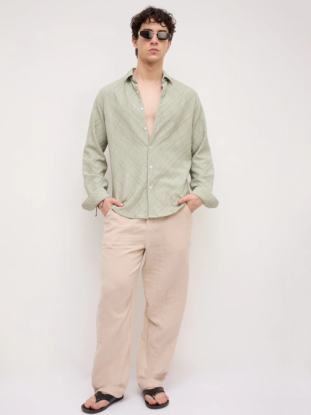 Pistachio Mist Trellis Weave Textured Shirt