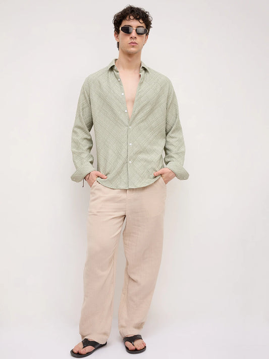 Pistachio Mist Trellis Weave Textured Shirt