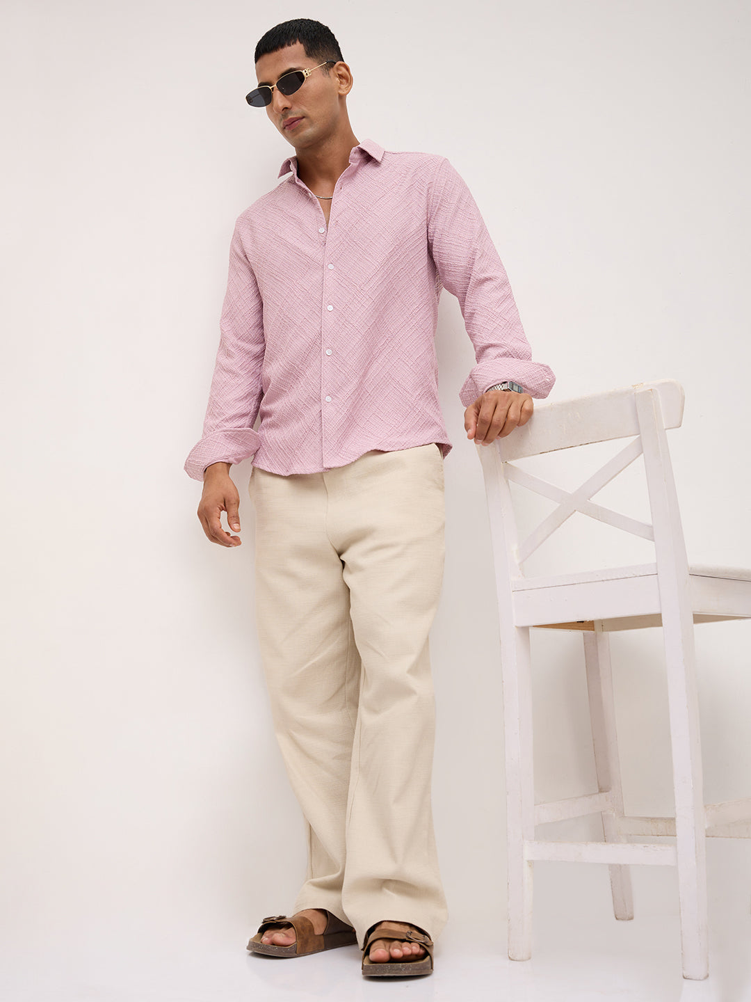 Blush Pink Trellis Weave Textured Shirt