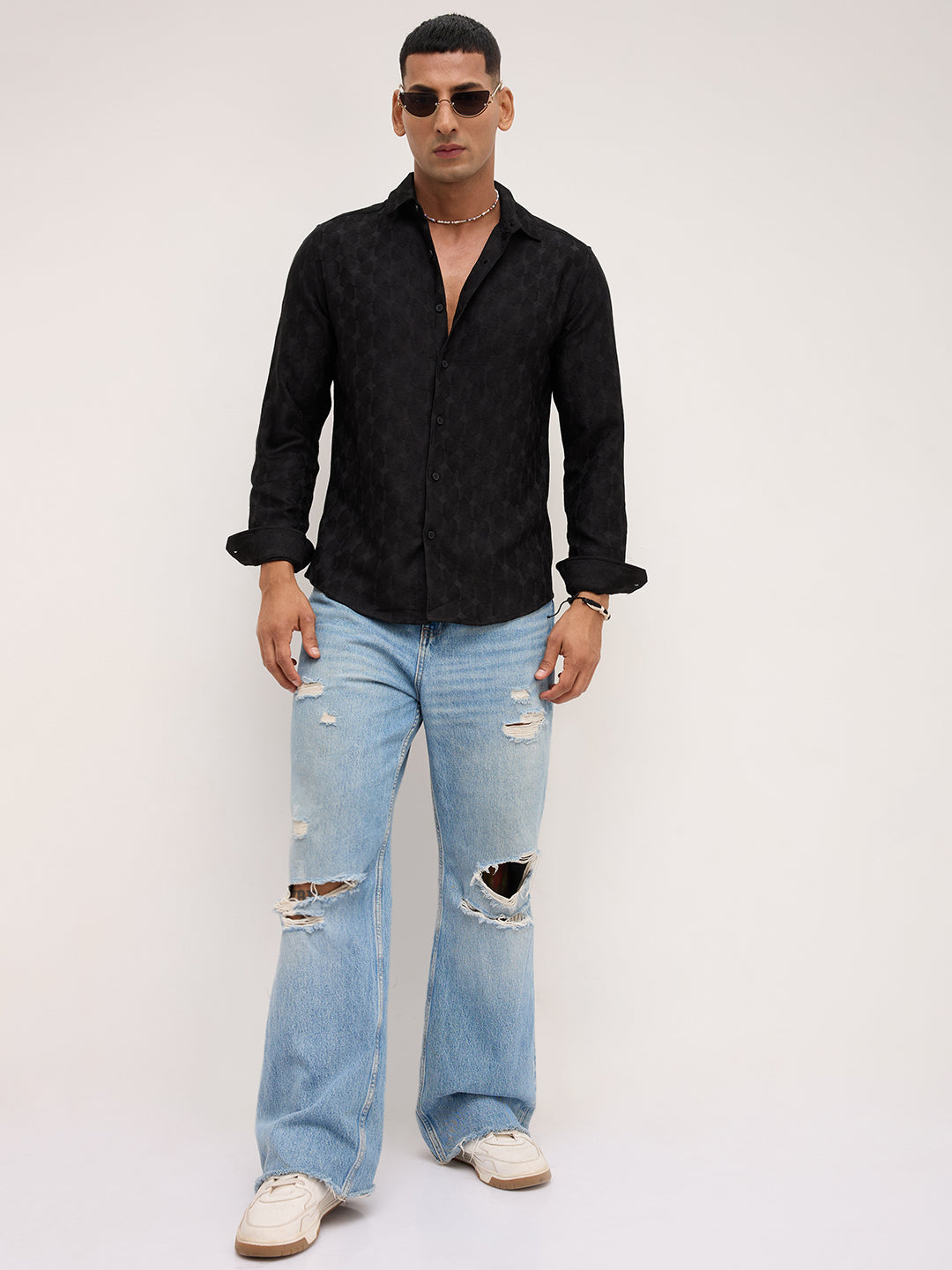 Classic Black Contour Weave Shirt
