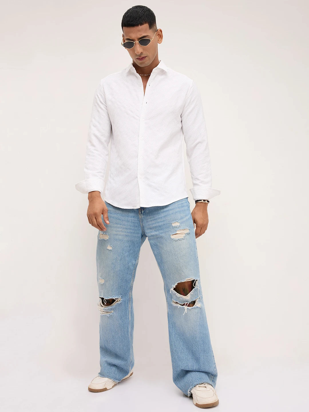 Pearl White Contour Weave Shirt