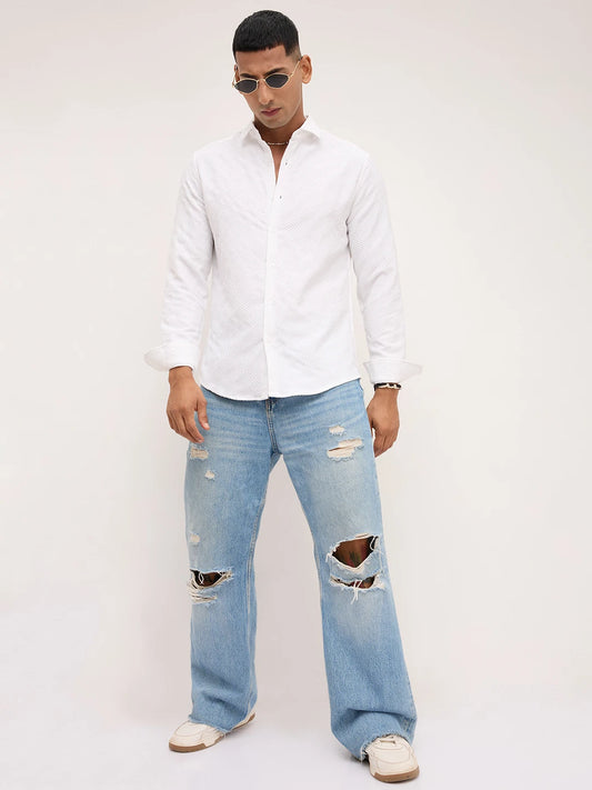 Pearl White Contour Weave Shirt