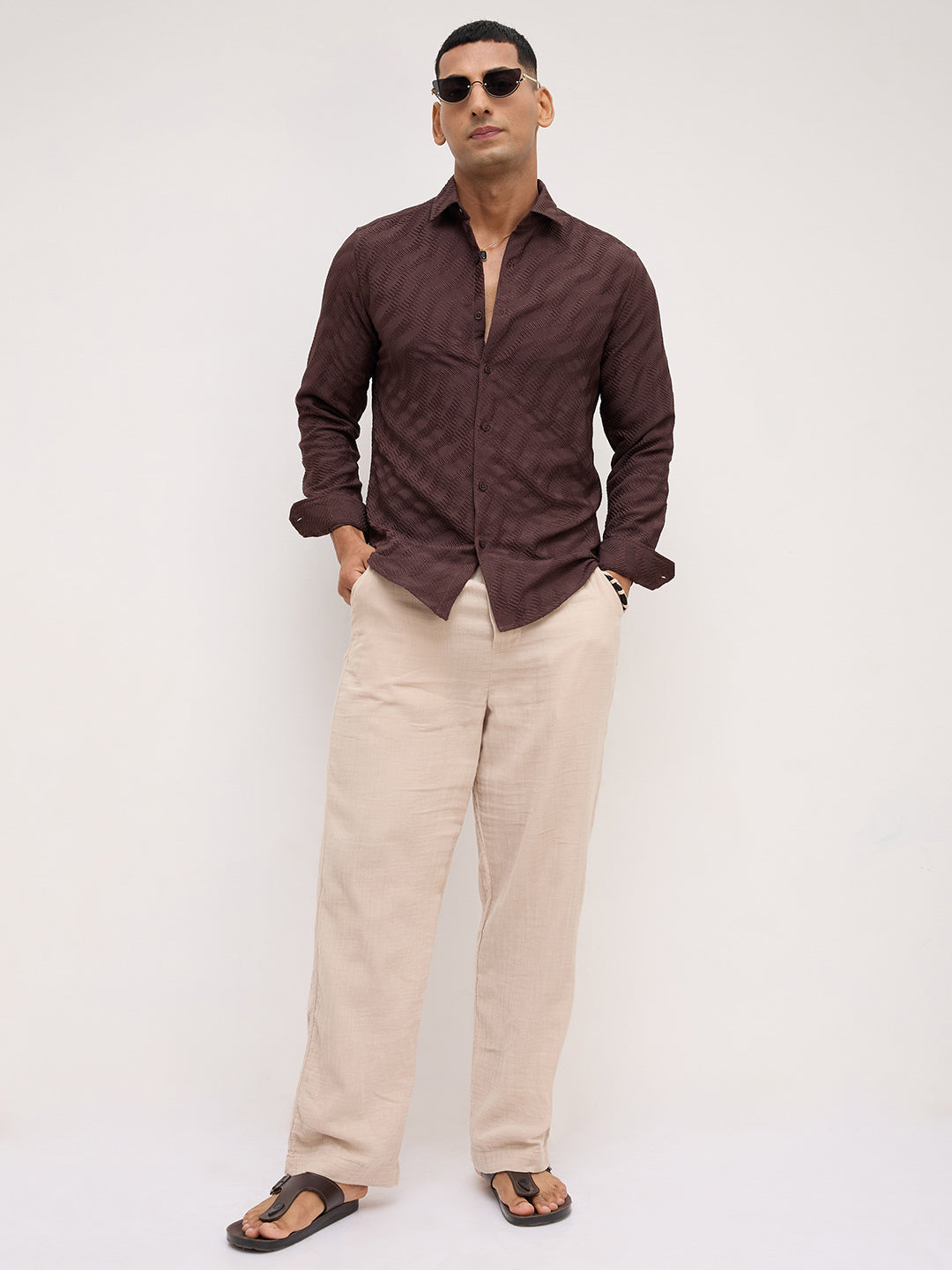 Deep Cocoa Brown Contour Weave Shirt