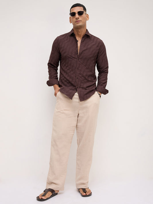 Deep Cocoa Brown Contour Weave Shirt