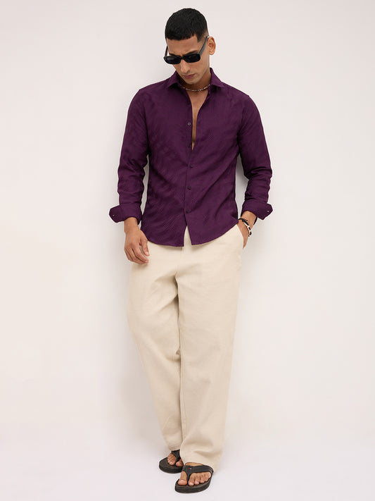 Deep Wine Contour Weave Evening Shirt