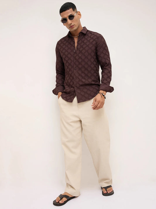 Cocoa Brown Diamond Textured Shirt