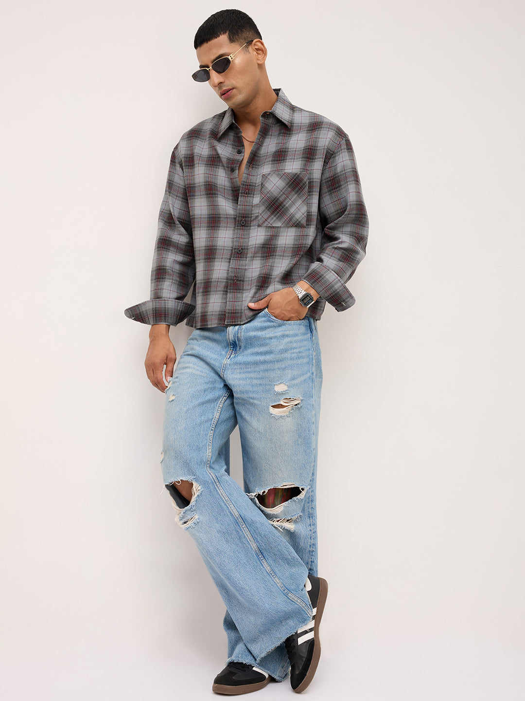 Ashwood Prince Checks Boxy Fit Crop Shirt